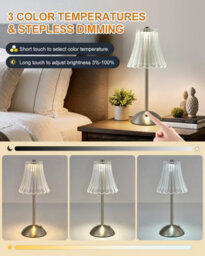 Harper Living Rechargeable Table Lamp Satin Nickel, Led Desk Lamp Battery Operated, 3 Colours & Dimmable, Cordless - thumbnail 2