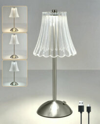 Harper Living Rechargeable Table Lamp Satin Nickel, Led Desk Lamp Battery Operated, 3 Colours & Dimmable, Cordless