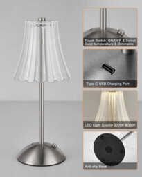 Harper Living Rechargeable Table Lamp Satin Nickel, Led Desk Lamp Battery Operated, 3 Colours & Dimmable, Cordless - thumbnail 4