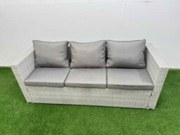 Fimous Patio Garden Furniture Sets With Black Glass Top Dining Table 3 Seater Sofa Armchair Side Table Light Grey - thumbnail 3