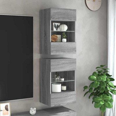Berkfield Wall Cabinets With Led Lights For Tv 2 Pcs Grey Sonoma 40X30X60.5 Cm - image 1