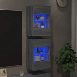 Berkfield Wall Cabinets With Led Lights For Tv 2 Pcs Grey Sonoma 40X30X60.5 Cm - thumbnail 3