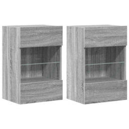 Berkfield Wall Cabinets With Led Lights For Tv 2 Pcs Grey Sonoma 40X30X60.5 Cm - thumbnail 2
