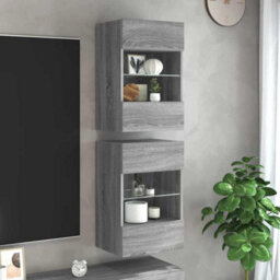 Berkfield Wall Cabinets With Led Lights For Tv 2 Pcs Grey Sonoma 40X30X60.5 Cm - thumbnail 1