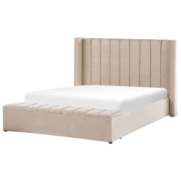 Beliani Bed With Storage Bench Velvet Noyers 160 X 200 Cm (Eu King Size) Beige - thumbnail 6