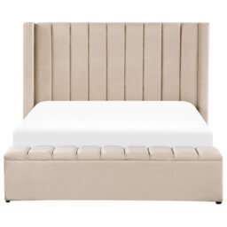 Beliani Bed With Storage Bench Velvet Noyers 160 X 200 Cm (Eu King Size) Beige - thumbnail 5