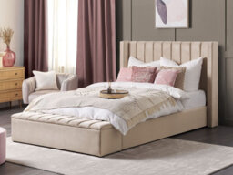 Beliani Bed With Storage Bench Velvet Noyers 160 X 200 Cm (Eu King Size) Beige - thumbnail 2