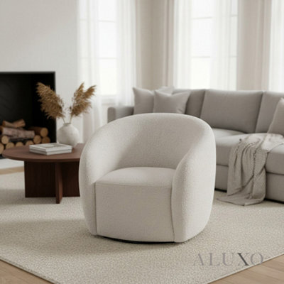 Aluxo Nolita Boucle Accent Swivel Arm Chair Latte Cream Grey Teddy Medium Firm - image 1