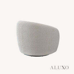 Aluxo Nolita Boucle Accent Swivel Arm Chair Latte Cream Grey Teddy Medium Firm - thumbnail 4