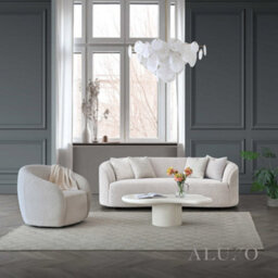 Aluxo Nolita Boucle Accent Swivel Arm Chair Latte Cream Grey Teddy Medium Firm - thumbnail 5