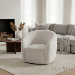 Aluxo Nolita Boucle Accent Swivel Arm Chair Latte Cream Grey Teddy Medium Firm - thumbnail 1