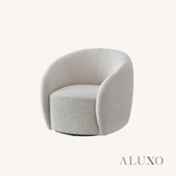 Aluxo Nolita Boucle Accent Swivel Arm Chair Latte Cream Grey Teddy Medium Firm - thumbnail 3