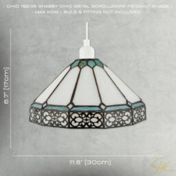 Happy Homewares Chic 1920S Shabby Chic Pendant Light Shade With Metal Scrollwork Decor - thumbnail 7