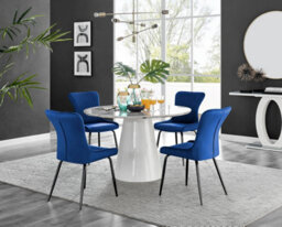 Furniturebox Uk Palma White Marble Effect Round Dining Table & 4 Blue Nora Black Leg Chairs - thumbnail 1