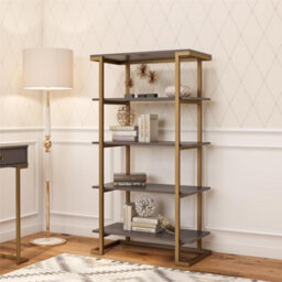 Dorel Home Camila 5 Shelf Bookcase Graphite Grey / Golden - thumbnail 4