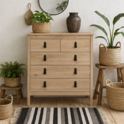 Wyld Haus Wildberry Natural Oak 5-Drawer Chest With Leather Strap Handles - thumbnail 1