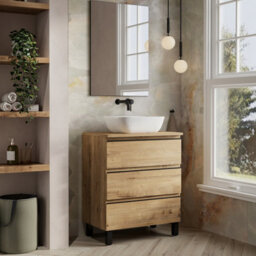 Banyetti Vatilla 700mm Floorstanding Vanity Unit With Matching Worktop - Ostippo Oak - thumbnail 2