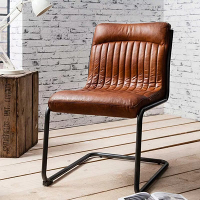 Xample Gallery Capri Brown Leather Dining Chair Cantilever Frame Top Grain Leather Modern Kitchen Dining Seating Chair - image 1