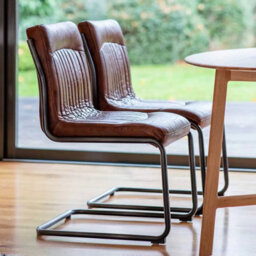 Xample Gallery Capri Brown Leather Dining Chair Cantilever Frame Top Grain Leather Modern Kitchen Dining Seating Chair - thumbnail 3