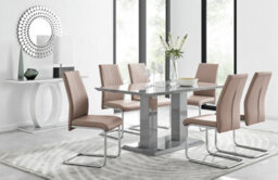 Furniturebox Imperia Grey High Gloss 6 Seater Dining Table With Structural 2 Plinth Column Legs 6 Beige Faux Leather Lorenzo Cantilever Chairs - thumbnail 1