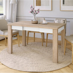 Heze Furniture Fonte 85 Modern Extending Dining Table - Sonoma Oak & White Matt - thumbnail 2