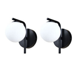 First Choice Lighting Set Of 2 Grosvenor  - Black Wall Lights With Glass Globes - thumbnail 1