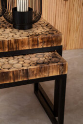 Orsina Set Of 3 Nested Wooden Tables, Wood Oval Tops With Sculptural Gold Finish Metal Legs, Occasional Tables - thumbnail 3