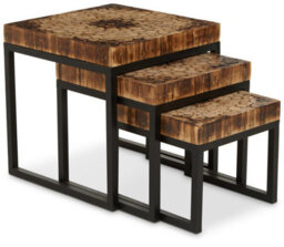 Orsina Set Of 3 Nested Wooden Tables, Wood Oval Tops With Sculptural Gold Finish Metal Legs, Occasional Tables - thumbnail 5