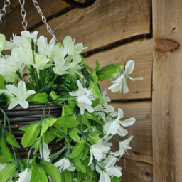 Best Artificial 90Cm Trailing Lily Hanging Basket With 480 White Flowers In Rattan Wicker Basket For Indoor Or Garden Use - thumbnail 5