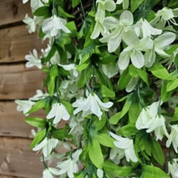 Best Artificial 90Cm Trailing Lily Hanging Basket With 480 White Flowers In Rattan Wicker Basket For Indoor Or Garden Use - thumbnail 4