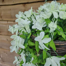 Best Artificial 90Cm Trailing Lily Hanging Basket With 480 White Flowers In Rattan Wicker Basket For Indoor Or Garden Use - thumbnail 3