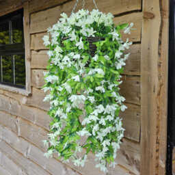 Best Artificial 90Cm Trailing Lily Hanging Basket With 480 White Flowers In Rattan Wicker Basket For Indoor Or Garden Use - thumbnail 2