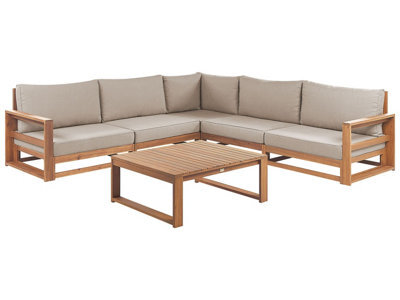 Beliani Acacia 5-Seater Modular Outdoor Corner Sofa Set With Coffee Table, Light Brown L252 X D252 X H72Cm - image 1