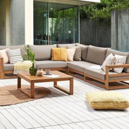 Beliani Acacia 5-Seater Modular Outdoor Corner Sofa Set With Coffee Table, Light Brown L252 X D252 X H72Cm - thumbnail 2