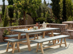 Beliani Garden Dining Set With Benches 8 Seater Tonnare Concrete Grey - thumbnail 2
