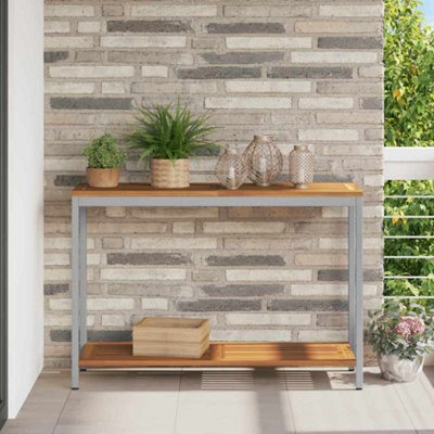 Berkfield Outdoor Table Natural & Grey 35X110X75 Cm Solid Wood And Steel - image 1