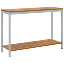 Berkfield Outdoor Table Natural & Grey 35X110X75 Cm Solid Wood And Steel - thumbnail 2
