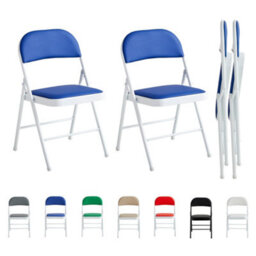 Mcc Direct Set Of 2 Folding Dining Chairs Metal Frame Padded Seats Blue - thumbnail 2