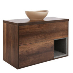 Homestylestore Dark Oak 1000mm Wall Hung Bathroom Vanity Unit With Oval Sand Countertop Basin - thumbnail 1