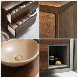 Homestylestore Dark Oak 1000mm Wall Hung Bathroom Vanity Unit With Oval Sand Countertop Basin - thumbnail 2