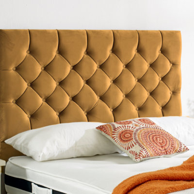 "Urban Textures - Mason Luxury 26"" High Velvet Fabric Upholstered Chesterfield Headboard - Mustard" - image 1