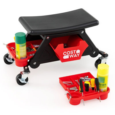 Costway Rolling Mechanic Stool Garage Stool On Wheels 135 Kg Capacity Automotive Seat - image 1