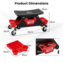 Costway Rolling Mechanic Stool Garage Stool On Wheels 135 Kg Capacity Automotive Seat - thumbnail 2