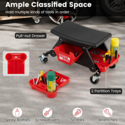 Costway Rolling Mechanic Stool Garage Stool On Wheels 135 Kg Capacity Automotive Seat - thumbnail 7