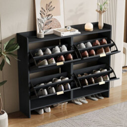 Merax Shoe Cabinet With 4 Flip Drawers And Open Shelves, Freestanding Shoe Rack, Entryway Storage, 110 X 24 X 90 Cm, Black