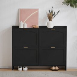 Merax Shoe Cabinet With 4 Flip Drawers And Open Shelves, Freestanding Shoe Rack, Entryway Storage, 110 X 24 X 90 Cm, Black - thumbnail 2