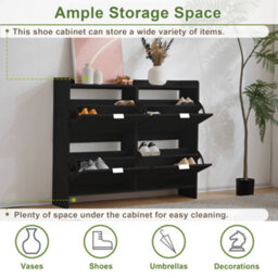 Merax Shoe Cabinet With 4 Flip Drawers And Open Shelves, Freestanding Shoe Rack, Entryway Storage, 110 X 24 X 90 Cm, Black - thumbnail 5