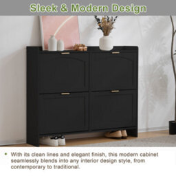 Merax Shoe Cabinet With 4 Flip Drawers And Open Shelves, Freestanding Shoe Rack, Entryway Storage, 110 X 24 X 90 Cm, Black - thumbnail 6