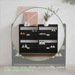 Merax Shoe Cabinet With 4 Flip Drawers And Open Shelves, Freestanding Shoe Rack, Entryway Storage, 110 X 24 X 90 Cm, Black - thumbnail 4
