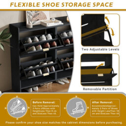 Merax Shoe Cabinet With 4 Flip Drawers And Open Shelves, Freestanding Shoe Rack, Entryway Storage, 110 X 24 X 90 Cm, Black - thumbnail 7
